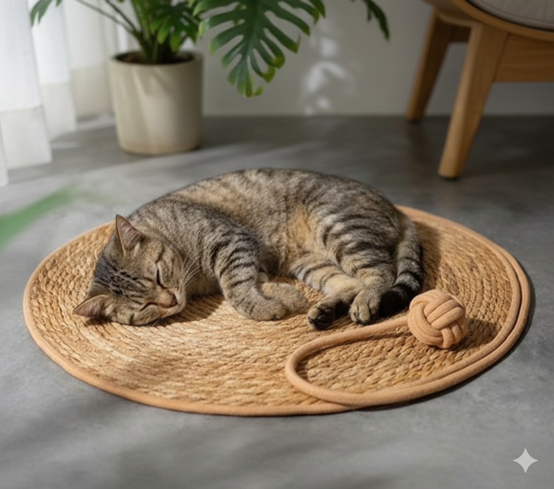 Tapis à griffer pour chat en rotin tressé