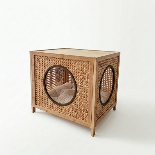 LE ZEST | Lit Table en Rotin Japandi pour Chat | CATSAURA